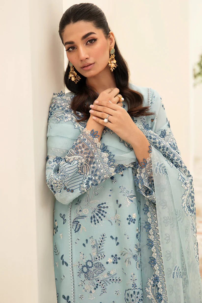 ADAN LIBAAS- 3PC LAWN CHIKENKARI EMBROIDERED SHIRT WITH ORGANZA EMBROIDERED DUPATTA-BIC