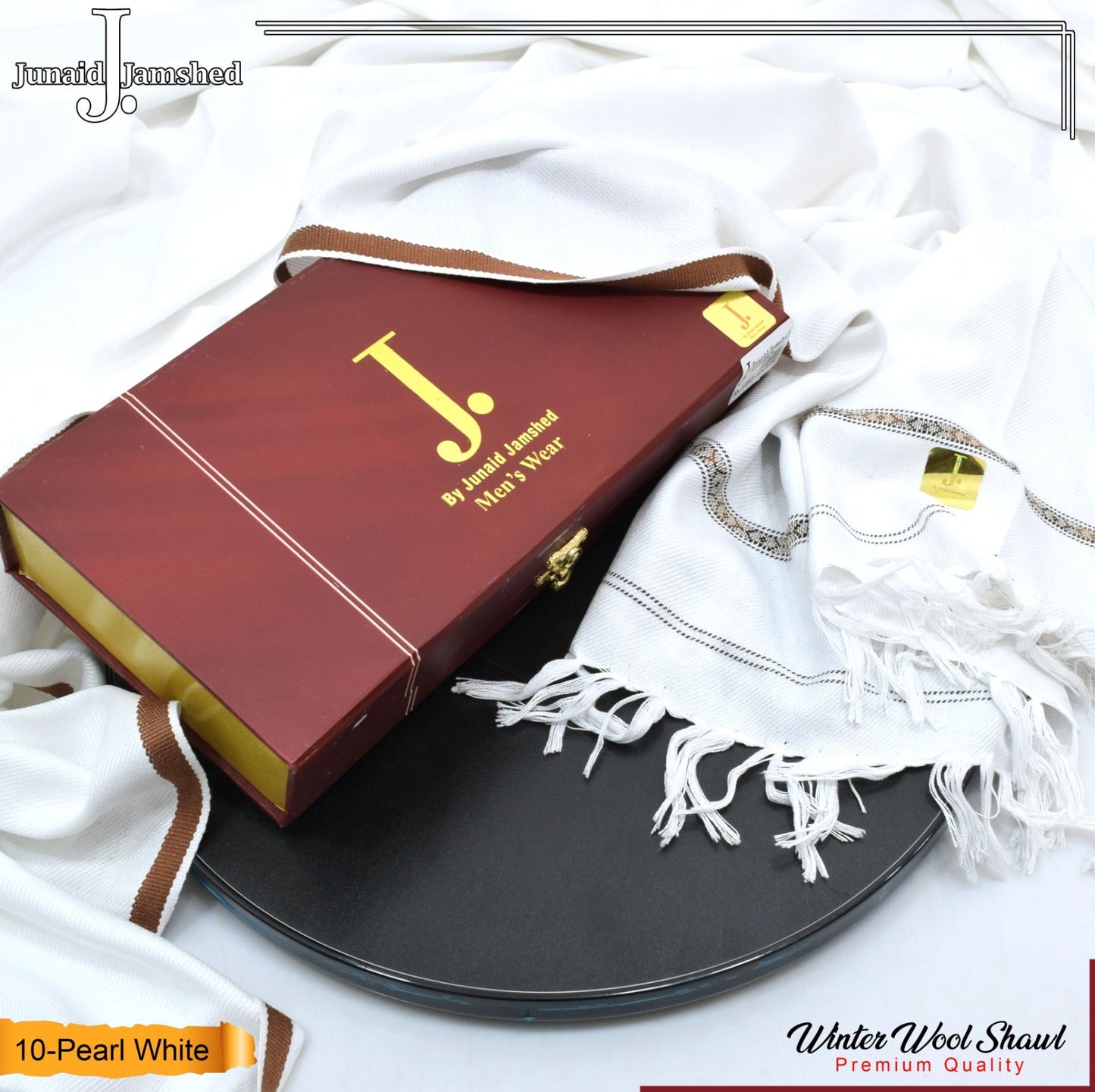 J. PREMIUM WOOL SHAWL FOR MENS WITH LUXURY GIFT BOX & BAG ( Pearl White )