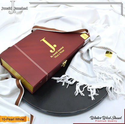 J. PREMIUM WOOL SHAWL FOR MENS WITH LUXURY GIFT BOX & BAG ( Pearl White )