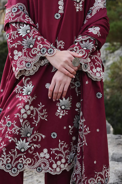 IMAGE - 3PC DHANAK EMBROIDERED SHIRT WITH DHANAK EMBROIDERED SHAWL AND TROUSER -