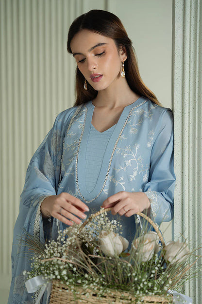 CROSS STITCH - 3PC DHANAK EMBROIDERED SHIRT WITH TWILL PRINTED SHAWL AND TROUSER -