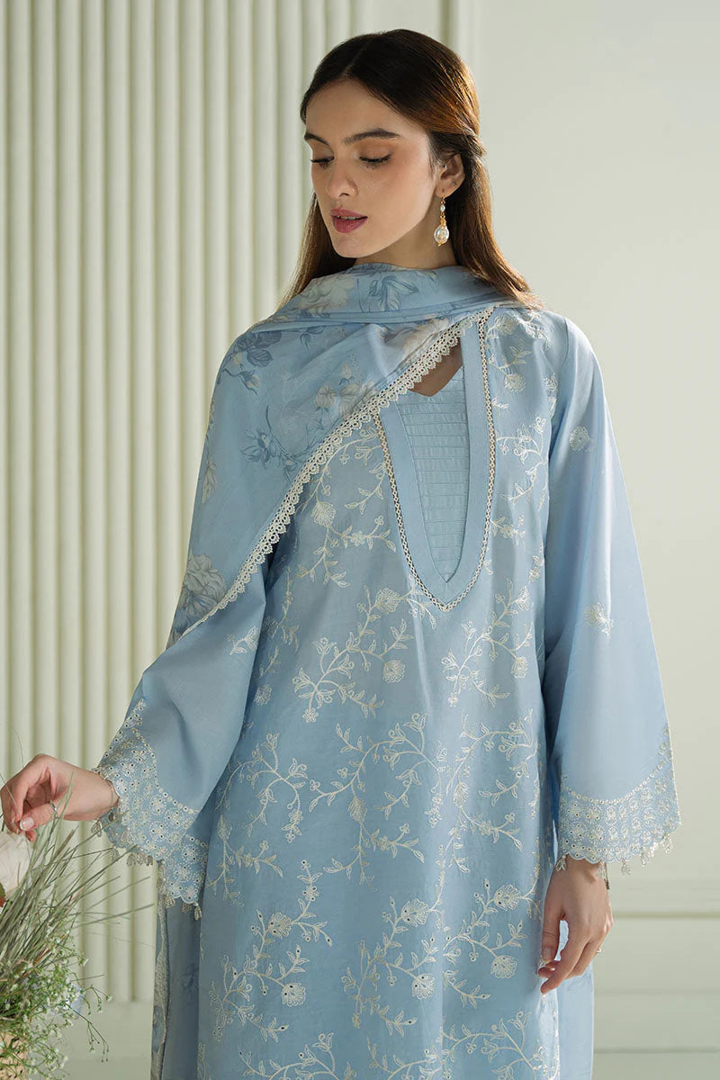 CROSS STITCH - 3PC DHANAK EMBROIDERED SHIRT WITH TWILL PRINTED SHAWL AND TROUSER -