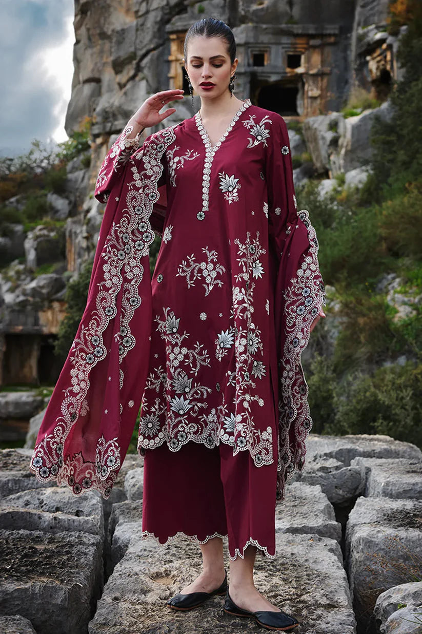 IMAGE - 3PC DHANAK EMBROIDERED SHIRT WITH DHANAK EMBROIDERED SHAWL AND TROUSER -