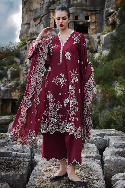 IMAGE - 3PC DHANAK EMBROIDERED SHIRT WITH DHANAK EMBROIDERED SHAWL AND TROUSER -