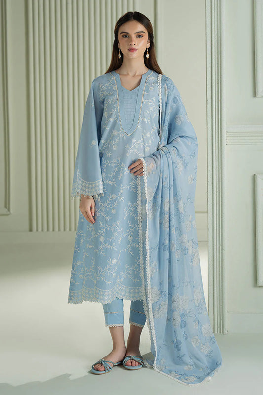 CROSS STITCH - 3PC DHANAK EMBROIDERED SHIRT WITH TWILL PRINTED SHAWL AND TROUSER -