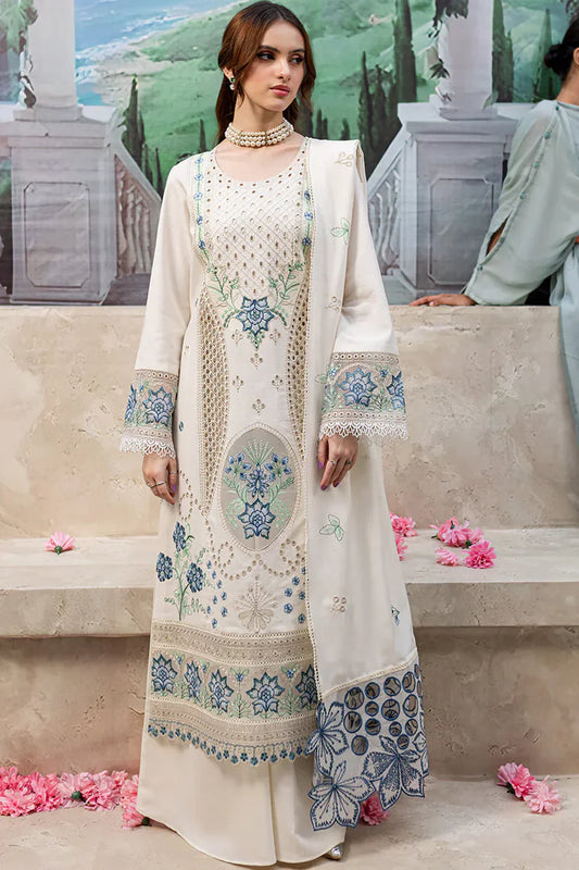 MAHNUR - 3PC DHANAK EMBROIDERED SHIRT WITH DHANAK LASER EMBROIDERED DUPATTA AND TROUSER -