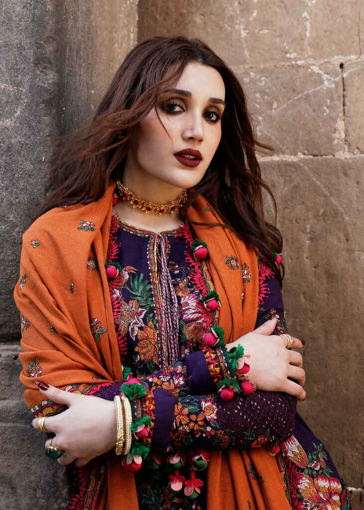 3 Piece Unstitched Heavy Embroidered Dhanak Wool Suit ( Heavy Embroidered Dhanak Shawl )